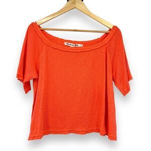 Michael Stars Boxy Cut Oversized Short Sleeve Scoop Neck Shirt Women's OS Orange